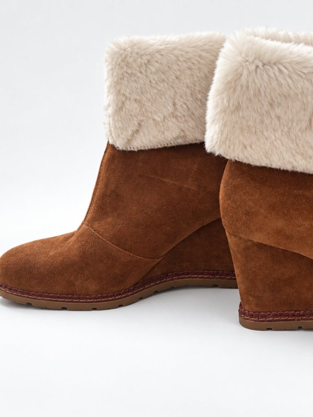 Kate Spade Brown Suede Faux Fur Wedge Ankle Boots Booties Women’s 7M